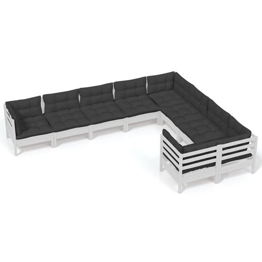 9-tlg. Garten-Lounge-Set mit Kissen Wei Kiefernholz