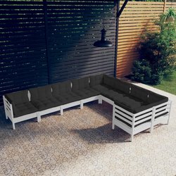 9-tlg. Garten-Lounge-Set mit Kissen Wei Kiefernholz
