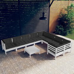 10-tlg. Garten-Lounge-Set mit Kissen Wei Kiefernholz