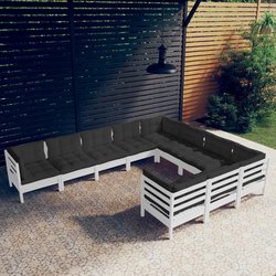 10-tlg. Garten-Lounge-Set mit Kissen Wei Kiefernholz