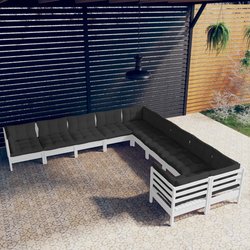 10-tlg. Garten-Lounge-Set mit Kissen Wei Kiefernholz