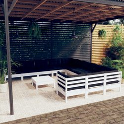 12-tlg. Garten-Lounge-Set mit Kissen Wei Kiefernholz