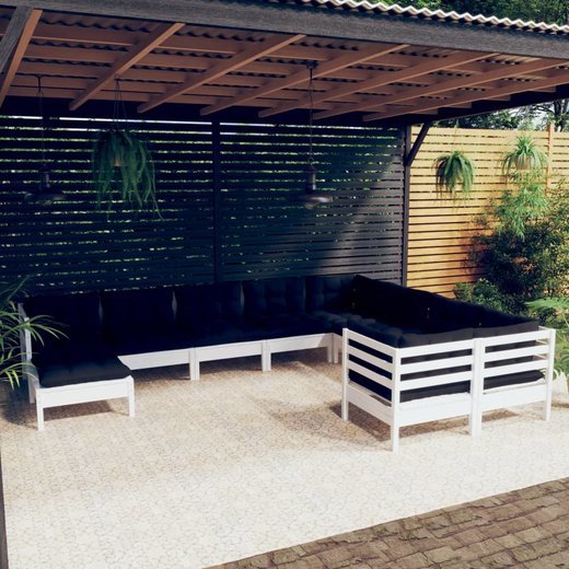 10-tlg. Garten-Lounge-Set mit Kissen Wei Kiefernholz