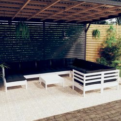 11-tlg. Garten-Lounge-Set mit Kissen Wei Kiefernholz