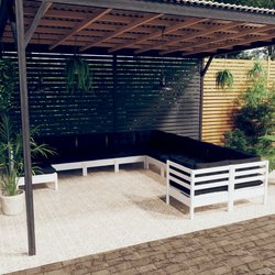 11-tlg. Garten-Lounge-Set mit Kissen Wei Kiefernholz