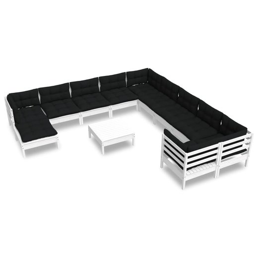 12-tlg. Garten-Lounge-Set mit Kissen Wei Kiefernholz
