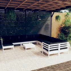 12-tlg. Garten-Lounge-Set mit Kissen Wei Kiefernholz