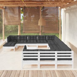 13-tlg. Garten-Lounge-Set mit Kissen Wei Kiefernholz
