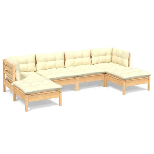 6-tlg. Garten-Lounge-Set mit Creme Kissen Kiefernholz