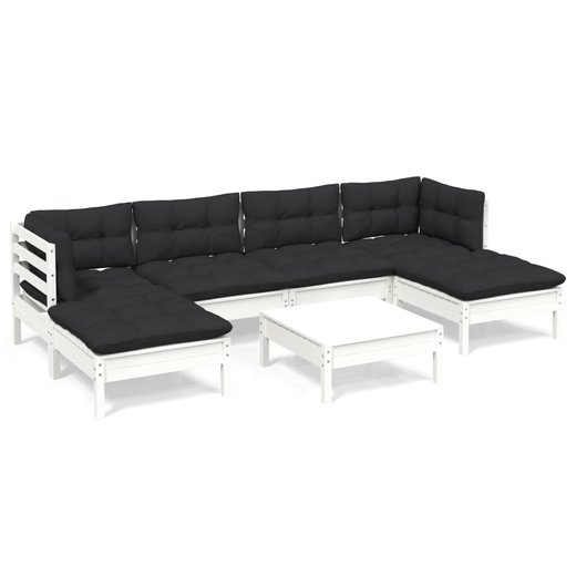 7-tlg. Garten-Lounge-Set mit Kissen Wei Kiefernholz