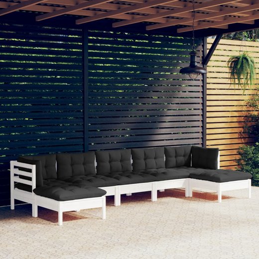 7-tlg. Garten-Lounge-Set mit Kissen Wei Kiefernholz