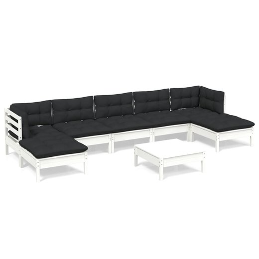 8-tlg. Garten-Lounge-Set mit Kissen Wei Kiefernholz