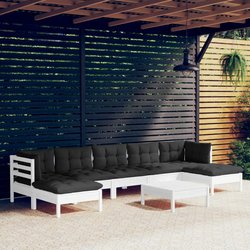 8-tlg. Garten-Lounge-Set mit Kissen Wei Kiefernholz