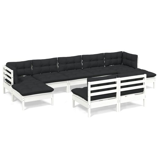 9-tlg. Garten-Lounge-Set mit Kissen Wei Kiefernholz