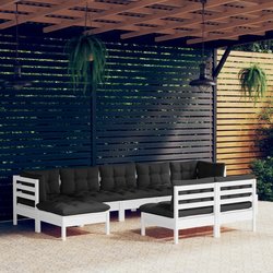 9-tlg. Garten-Lounge-Set mit Kissen Wei Kiefernholz