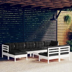 10-tlg. Garten-Lounge-Set mit Kissen Wei Kiefernholz