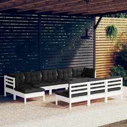 10-tlg. Garten-Lounge-Set mit Kissen Wei Kiefernholz