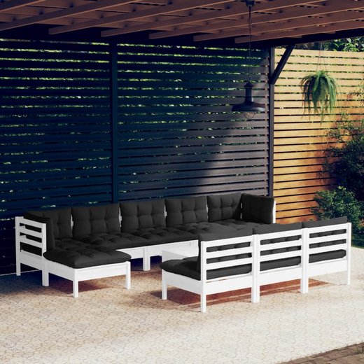 11-tlg. Garten-Lounge-Set mit Kissen Wei Kiefernholz