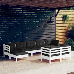 9-tlg. Garten-Lounge-Set mit Kissen Wei Kiefer Massivholz