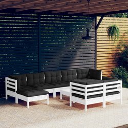 10-tlg. Garten-Lounge-Set mit Kissen Wei Kiefer Massivholz