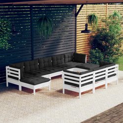 10-tlg. Garten-Lounge-Set mit Kissen Wei Kiefer Massivholz