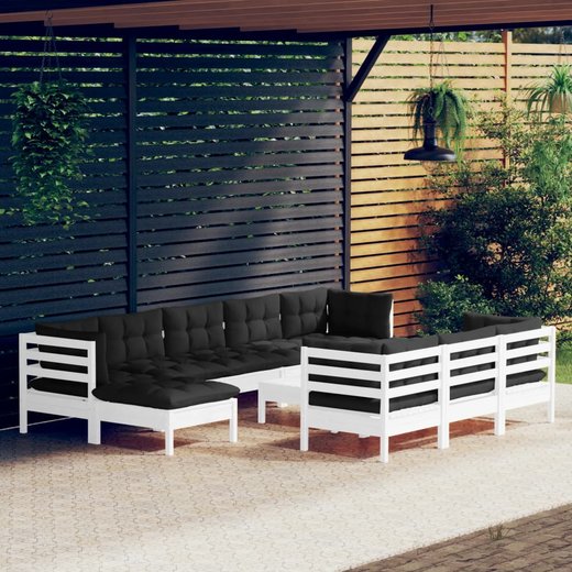 11-tlg. Garten-Lounge-Set mit Kissen Wei Kiefer Massivholz