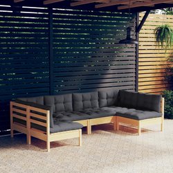 6-tlg. Garten-Lounge-Set mit Grauen Kissen Kiefer Massivholz