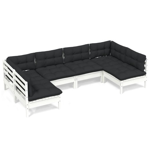 6-tlg. Garten-Lounge-Set mit Kissen Wei Kiefer Massivholz