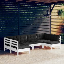 6-tlg. Garten-Lounge-Set mit Kissen Wei Kiefer Massivholz