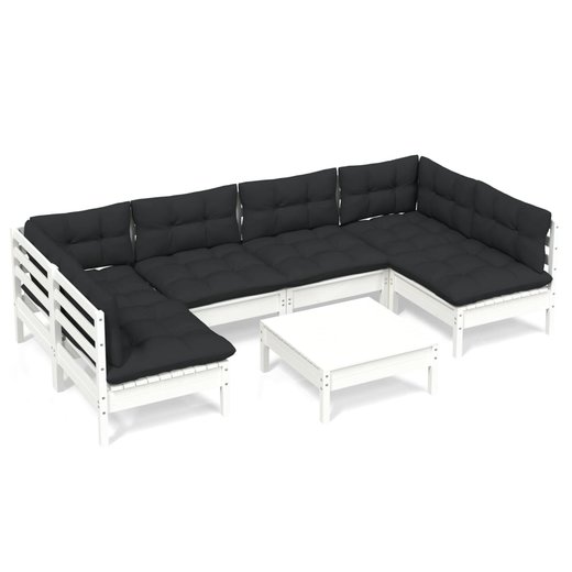 7-tlg. Garten-Lounge-Set mit Kissen Wei Kiefer Massivholz