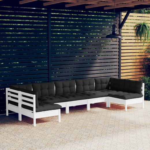 7-tlg. Garten-Lounge-Set mit Kissen Wei Kiefer Massivholz