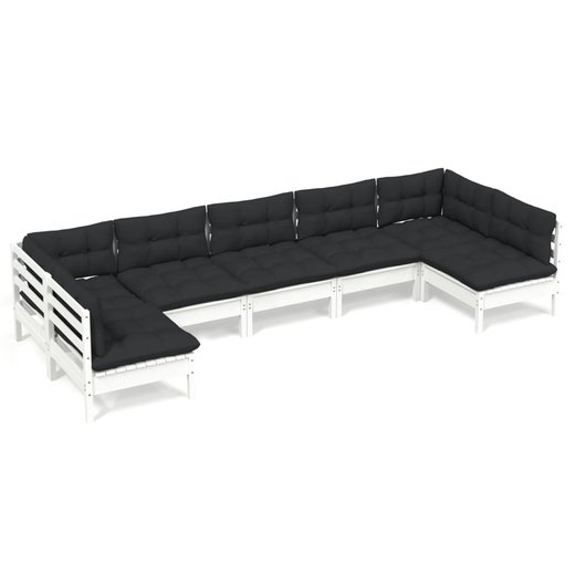 7-tlg. Garten-Lounge-Set mit Kissen Wei Kiefer Massivholz