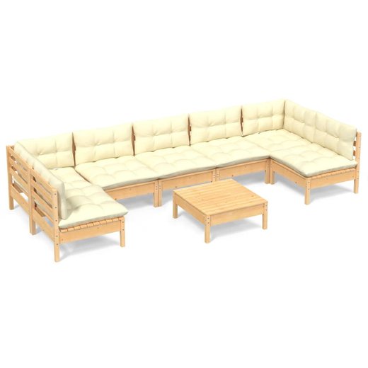 8-tlg. Garten-Lounge-Set mit Creme Kissen Massivholz Kiefer