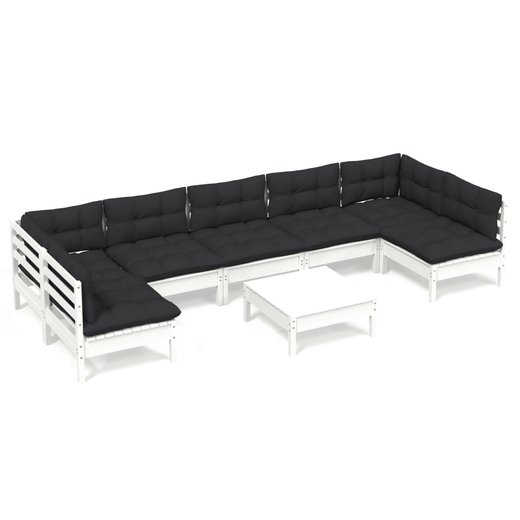 8-tlg. Garten-Lounge-Set mit Kissen Wei Kiefer Massivholz