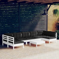 8-tlg. Garten-Lounge-Set mit Kissen Wei Kiefer Massivholz