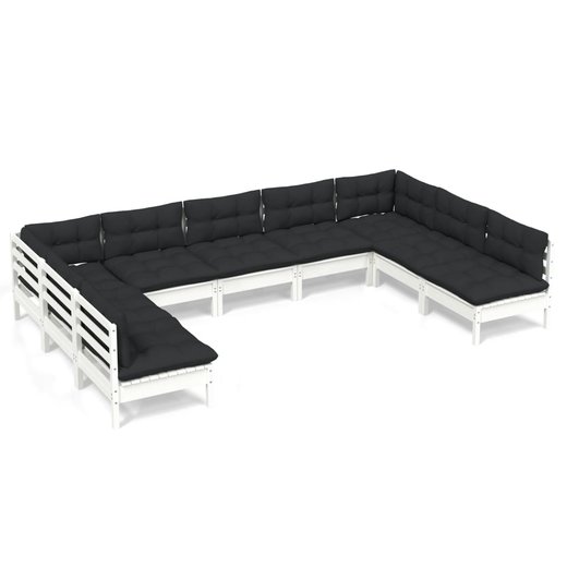 9-tlg. Garten-Lounge-Set mit Kissen Wei Kiefer Massivholz