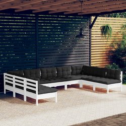 9-tlg. Garten-Lounge-Set mit Kissen Wei Kiefer Massivholz