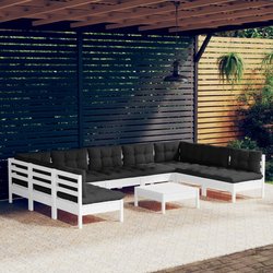 10-tlg. Garten-Lounge-Set mit Kissen Wei Kiefer Massivholz