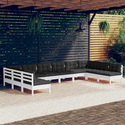 10-tlg. Garten-Lounge-Set mit Kissen Wei Kiefer Massivholz