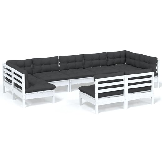 9-tlg. Garten-Lounge-Set mit Kissen Wei Kiefer Massivholz