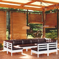9-tlg. Garten-Lounge-Set mit Kissen Wei Kiefer Massivholz