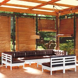 10-tlg. Garten-Lounge-Set mit Kissen Wei Kiefer Massivholz