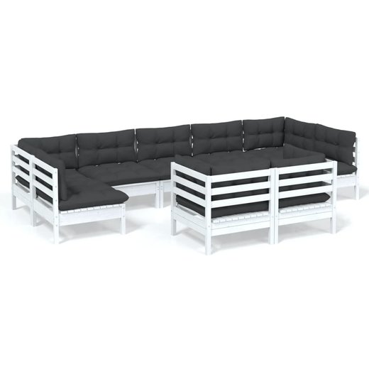 9-tlg. Garten-Lounge-Set mit Kissen Wei Kiefer Massivholz
