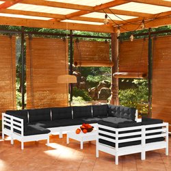 10-tlg. Garten-Lounge-Set mit Kissen Wei Kiefer Massivholz