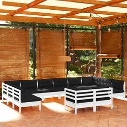 12-tlg. Garten-Lounge-Set mit Kissen Wei Kiefer Massivholz