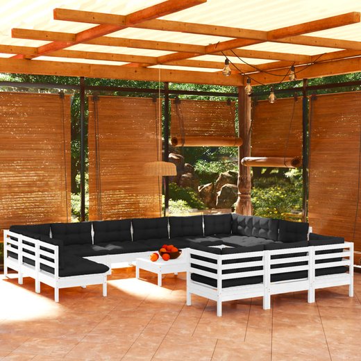 14-tlg. Garten-Lounge-Set mit Kissen Wei Kiefernholz