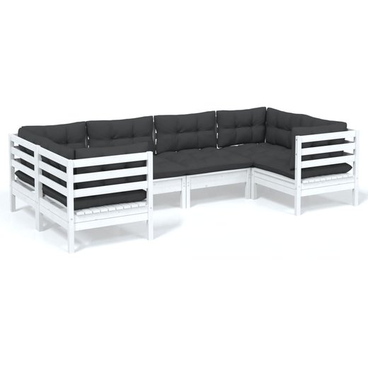 6-tlg. Garten-Lounge-Set mit Kissen Wei Kiefernholz