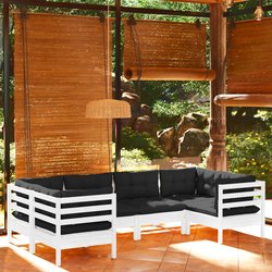 6-tlg. Garten-Lounge-Set mit Kissen Wei Kiefernholz