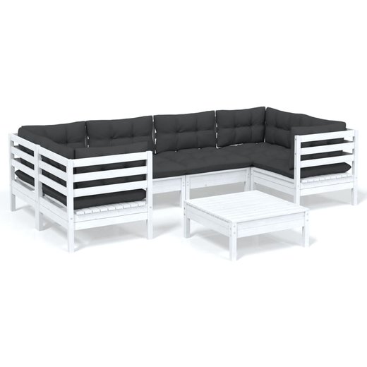 7-tlg. Garten-Lounge-Set mit Kissen Wei Kiefernholz