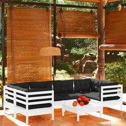 7-tlg. Garten-Lounge-Set mit Kissen Wei Kiefernholz